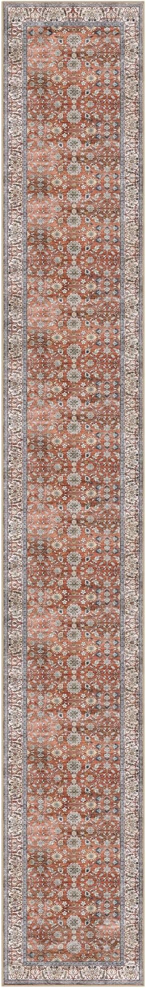 KUTA Vintage Washable Long Runner Rug, 2.6x18 Red Clay Runners for Hallways Non-Slip Kitchen Rugs Ultra Thin Soft Printed Distressed Floral Floor Carpet for Laundry Bedroom Living Room Nursery