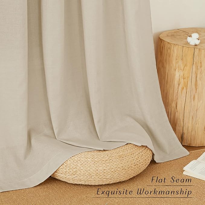 NICETOWN Angora Short Linen Curtains for Kitchen, Thick Flax Small Window Treatments Semi Sheer Privacy Assured with Light Through for Cafe/Bathroom, W42 x L48, 2 Panels