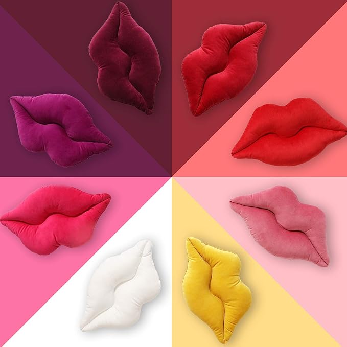 Ashler Lips Throw Pillows Smooth Soft Velvet Insert Included Cushion for Couch Bed Living Room, True White, 24 X 12 inches