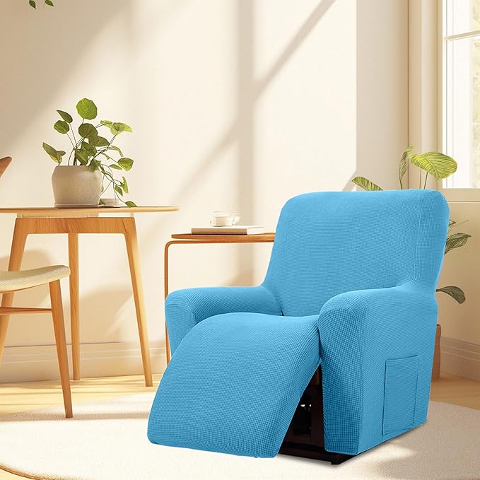Cupuamon Recliner Chair Covers,Lazy Boy Recliner Covers Stretch Reclining Covers 1 Piece Furniture Protector with Elastic Bottom for Dog,Kids-Blue Mist