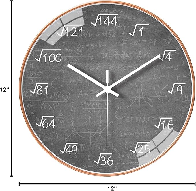 12 Inch Math Wall Clock Silent Non Ticking Movement Quality Quartz Wall Clock for Home/Kitchen/Office/Classroom/School/Living Room Wall Decorations (Gray)