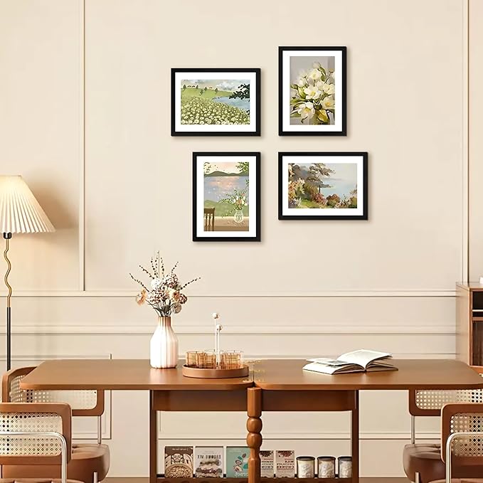 FIXSMITH A4 Picture Frame Set of 4, Photo Frame with HD Plexiglass, Display Pictures 6x8 with Mat or 8.3x11.7 Without Mat, Black Picture Frames Collage Wall Decor, Gallary Wall Frame
