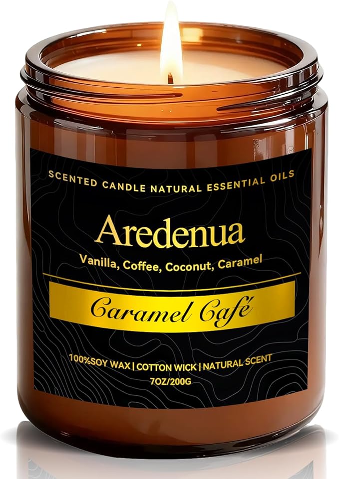 Caramel Coffee Candle ā Soy Candle with Sweet Caramel & Rich Coffee Aroma, Long Lasting Scented Candle for Home, Kitchen, Lounge, Gift for Women & Men - 7oz Cafe Candles