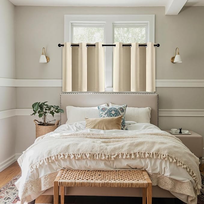 MIULEE Cream Beige Blackout Curtains for Bedroom Living Room 36 Inches Long 2 Panels, Thermal Insulated Room Darkening Drapes Grommet Noise Reducing Light Blocking Window Treatments 40x36 Inch