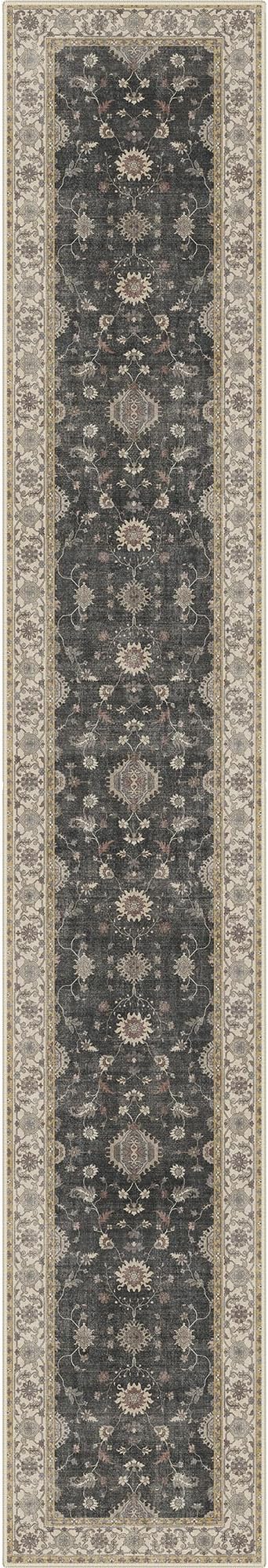 GENIMO Runner Rug for Hallways Machine Washable, 2x12 Non Slip Boho Vintage Lightweight Washable Runners, Thin Floor Rugs for Entryway Hallway Bathroom Laundry Room Corridor, Charcoal Brown