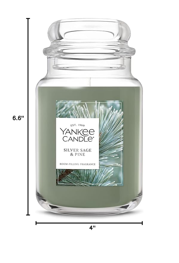 Yankee Candle Silver Sage & Pine, Christmas Scented Candle, 22oz Large Jar with up to 150 Hour Burn Time, Giftable