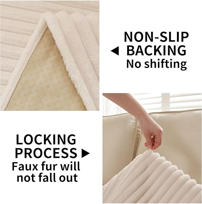 HAOMAIJIA Waterproof Couch Cover for Dogs Washable,Faux Fur Pet Couch Covers for Sofa,Soft Dog Bed Cover Non-Slip Couch Covers for 3 Cushion Couch Sofa Pet Friendly (Off White, 35" x 47" 1 Pack)