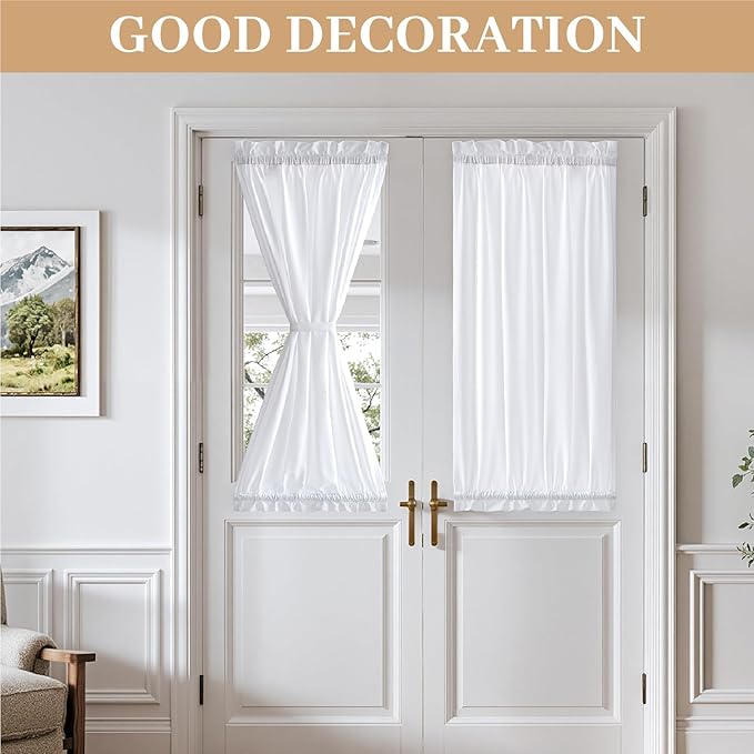 MIULEE Non-See-Through Sidelight Curtains for Front Door, Privacy Semi Sheer Curtains for French Doors, Light Filtering Window Drapes with Rod Pocket and Tie Back, White, 26 x 40 inches, 2 Panels
