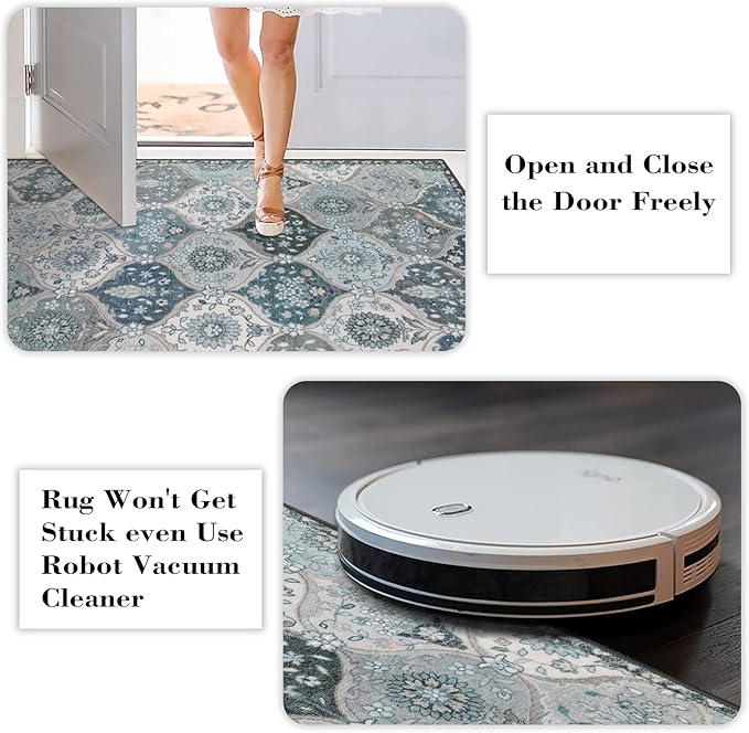 Lahome Moroccan Trellis Washable Round Area Rug, Soft Round Rugs 6ft Ultra-Thin Non-Slip, Vintage Large Circle Carpet for Bedroom Living Room Kitchen Nursery Elise, Blue