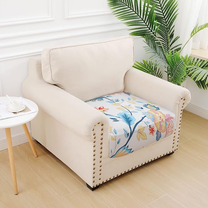 hyha Printed Couch Cushion Covers, Floral Sofa Covers Washable for Cushion Couch, Stretch Pattern Outdoor Cushion Covers for Patio Furniture with Elastic Bottom(Small, White Paisley)