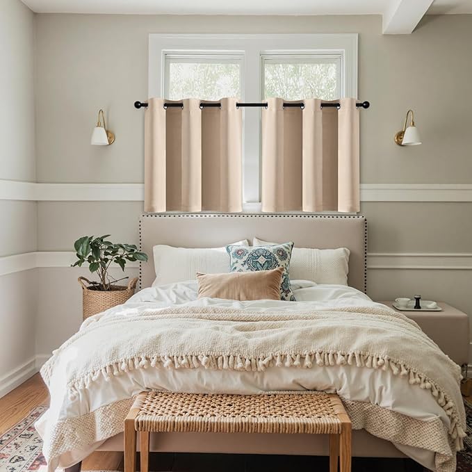 MIULEE Beige Blackout Curtains for Bedroom Living Room 36 Inches Long 2 Panels, Thermal Insulated Room Darkening Drapes Grommet Noise Reducing Light Blocking Window Treatments 40x36 Inch