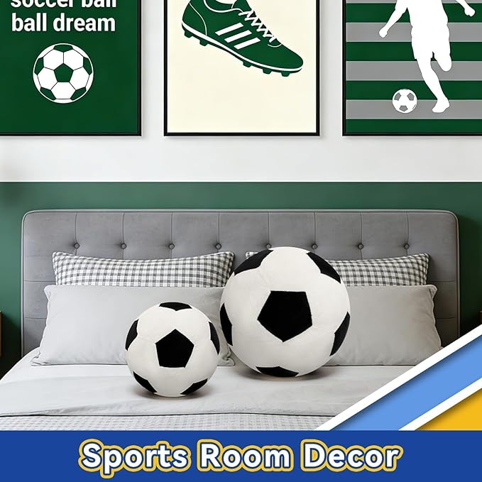 Fluffy Soccer Pillow - 11.7" Orbicular Durable Soccer Ball Plush, Soft Stuffed Soccer Decorative Pillows for Couch & Bedroom, Sports Gift for Soccer Enthusiasts