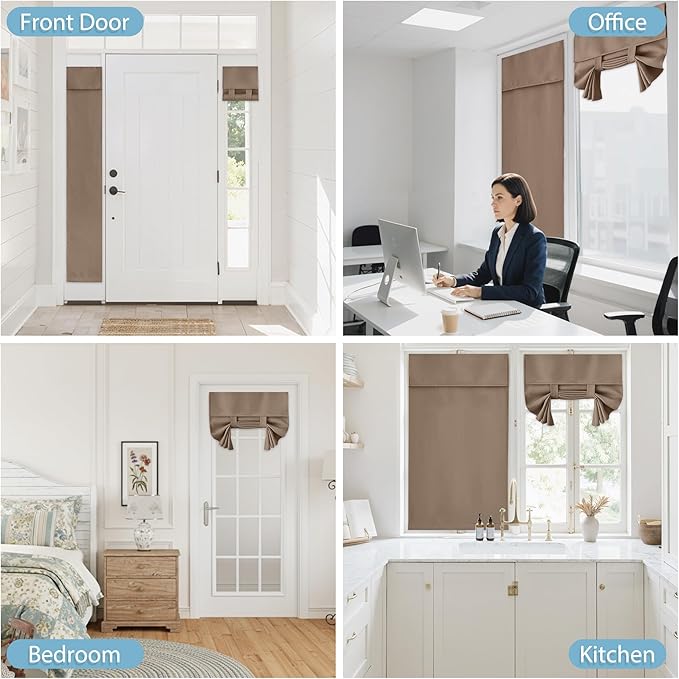 RYB HOME Blackout Door Curtain - Privacy Thermal Insulated Front/Tricia/Patio French Door Window Curtains Sidelight Curtain Tie up Shade, W34 x L69 inch, 1 Panel, Mocha