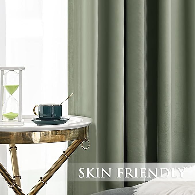 StangH Luxury Velvet Curtains 90 inches Long Heat & Cold Blocking for Bedroom, Sage Green Blackout Curtains Privacy Added Winter Holiday Decor for Sliding Door/Porch, W62 x L90, Set of 2