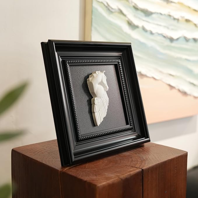 FOLKOR LIFE Black and White Framed Wall Art Sculpture for Home Decor, Classic Pegasus Statue Hanging Wall Plaque for Modern Farmhouse Living Room, Bedroom, Office Decoration