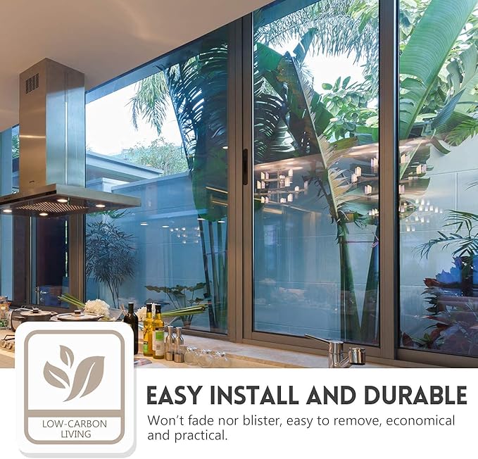 KESPEN Window Film One Way Daytime Privacy Static Cling Heat Control Glass Window Tint Mirror House Film, Black-Silver, 35.4 Inch X 26.2 Feet