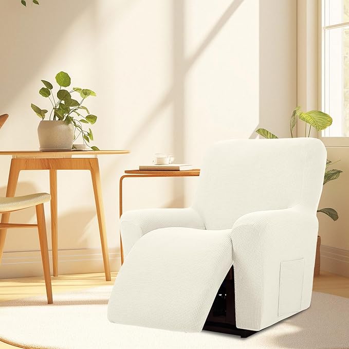 Cupuamon Recliner Chair Covers,Lazy Boy Recliner Covers Stretch Reclining Covers 1 Piece Furniture Protector with Elastic Bottom for Dog,Kids-Beige