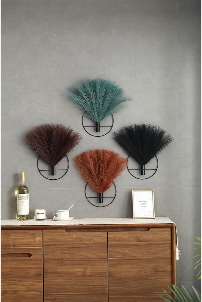 Jolly Boho Wall Art, Metal Wall-Mounted Display, Artificial Pampas Hanging Decor - 2 Pack, Black - Living Room, Bedroom, Bathroom, Dining Room