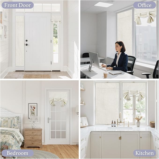 RYB HOME 100% Blackout Curtains for Small Window, Linen Textured Blend Insulating Privacy French Door Curtains Tie Up Shades for Kitchen Storage Cabinet Basement, W 12 x L 40, Ivory, 1 Panel