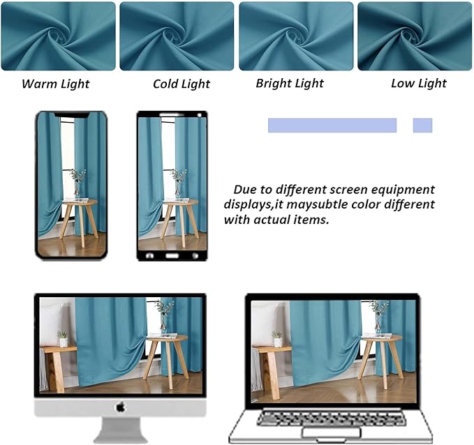 Simplebrand Ava Turquoise Blackout Curtains for Bedroom 96 Inches Long 2 Panels, Solid Thermal Insulated, Energy Saving Nursery Window Treatment Curtains Blackout Drapes, W50 x L96 Inch, Turquoise