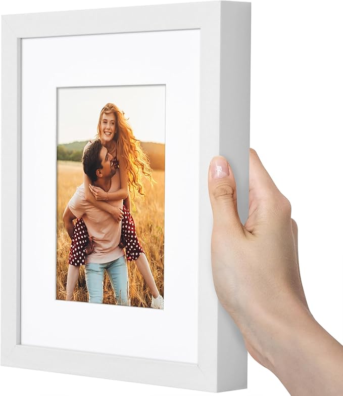 Americanflat 8x10 Picture Frame with Shatter-Resistant Glass - Use as 5x7 Frame with Mat or Display 8x10 Photo Without Mat - Soho Collection - Deep Molding Picture Frames for Tabletop or Wall - White
