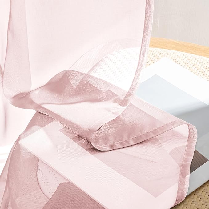 MIULEE Blush Pink Sheer Curtains 63 Inches Long, 4 Panels Set, Light Filtering Rod Pocket Voile Drapes for Living Room and Bedroom, Airy Soft Fabric Window Treatments, 42 x 63 Inches