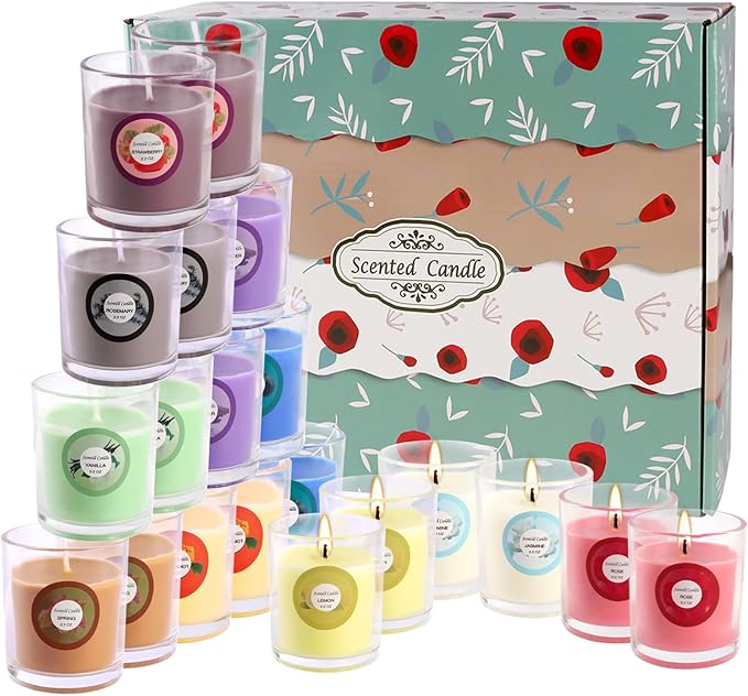 Scented Candles with 10 Fragrances Gift Set for Home and Women,2.2oz Aromatherapy Soy Wax Glass Jar Candle,20 Pack
