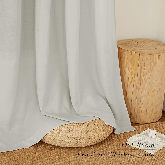 NICETOWN Linen Flax Semi Sheer Curtains 94" Length, Grommet Window Treatments Privacy Added with Light Penetration Vertical Drapes for Loft/Home Office, Gray, W55 x L94, 2 Panels
