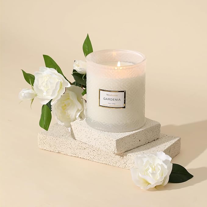 Gardenia Scented Candles, 19oz Aromatherapy Christmas Winter Candles Gifts for Women, White Luxury Large Decorative Candle in Glass, Natural Soy Wax for Home
