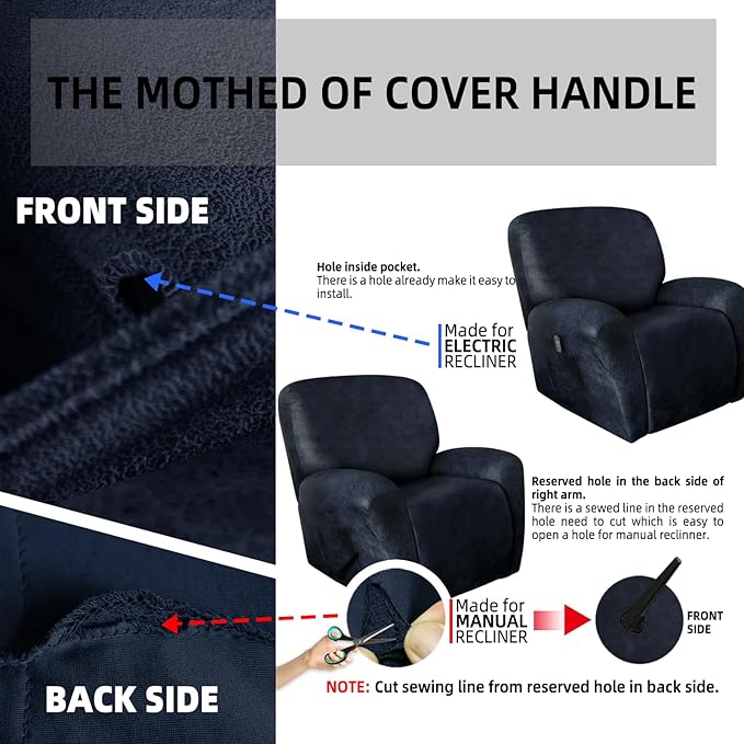 ANARACHON Leather Like Recliner Chair Covers Heavy Duty, 4 Pieces Recliner Cover for Recliner Chair, Leather Cover for Recliner slipcovers Washable for Pets (Navy)