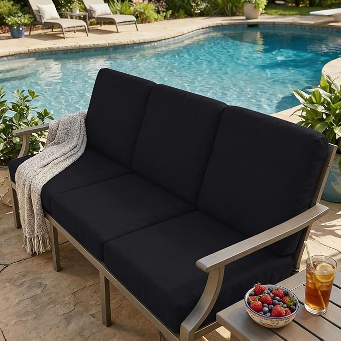 hyha Milk Silk Couch Cushion Covers, Soft Magic Sofa Covers Washable for 2 Cushion Couch, Stretch Sectional Outdoor Cushion Covers for Patio Furniture with Elastic Bottom(2 Packs, Black)