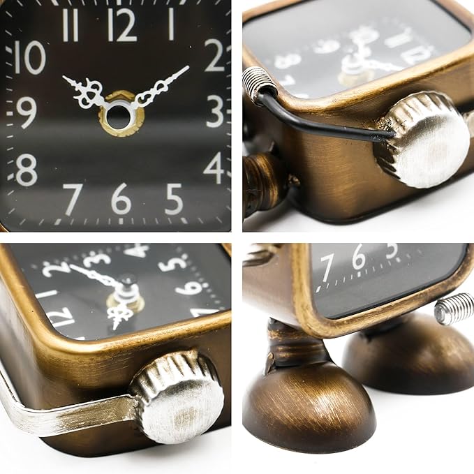 YOUKI Retro Steampunk Style Robot Table Clock,Industrial Style Desk and Shelf Clocks,Decorative Battery Operated,Silent Non-Ticking Clock for Office, Living Room or Bedroom