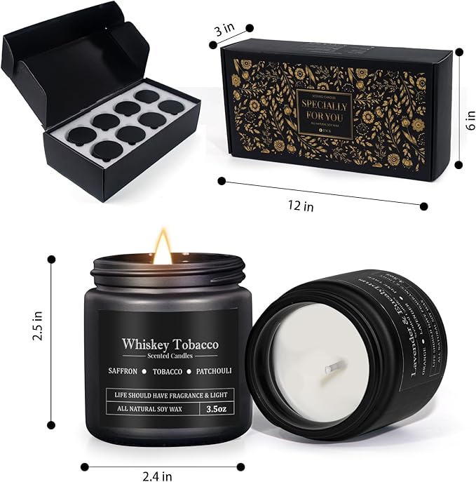 8 Pack Scented Candles for Men, Masculine Candle Gift Set with Smoky & Woody Scents, Soy Wax Aromatherapy Candles for Home, Birthday Gift for Him, Boyfriend, Spring Candles