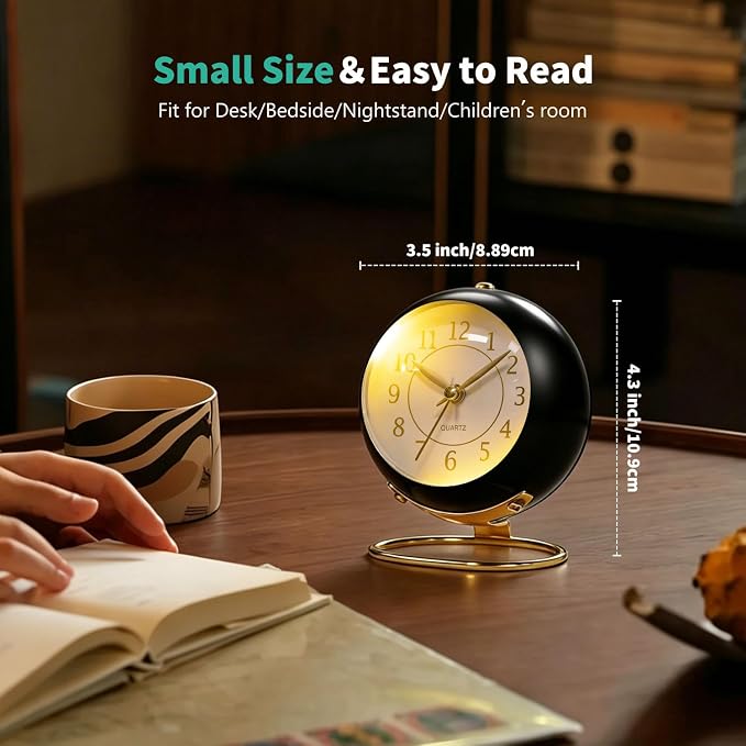 Analog Alarm Clock, Retro Small Desk Clock with Night Light, Backlight Cute Simple Design, Silent Non-Ticking, Battery Powered, for Bedroom,Travel,Kitchen,Bedside Desktop Decor - Image 8