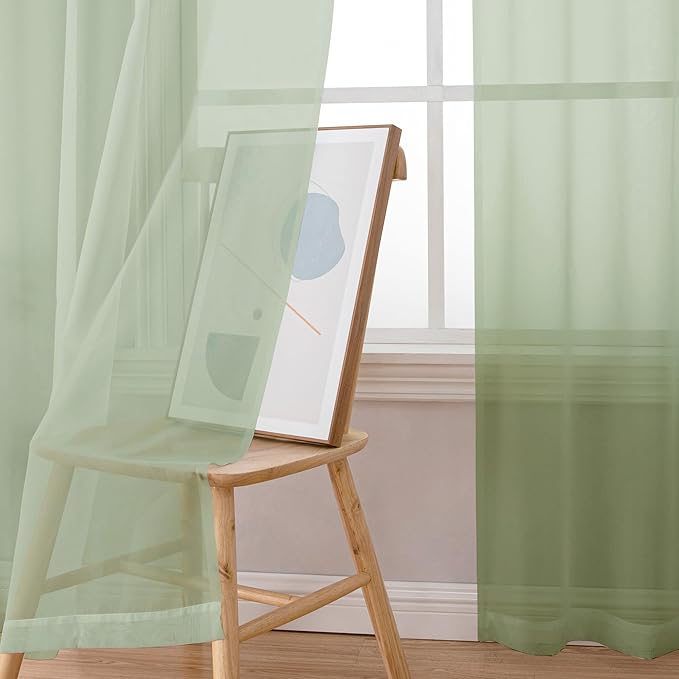 OWENIE Sheer Curtains 84 inches Long 2 Panels Set for Bedroom Living Room, Soft Solid Living Room Rod Pocket Light Filtering Curtains, 2 Pcs Each 42?€? W x 84" L, Light Green