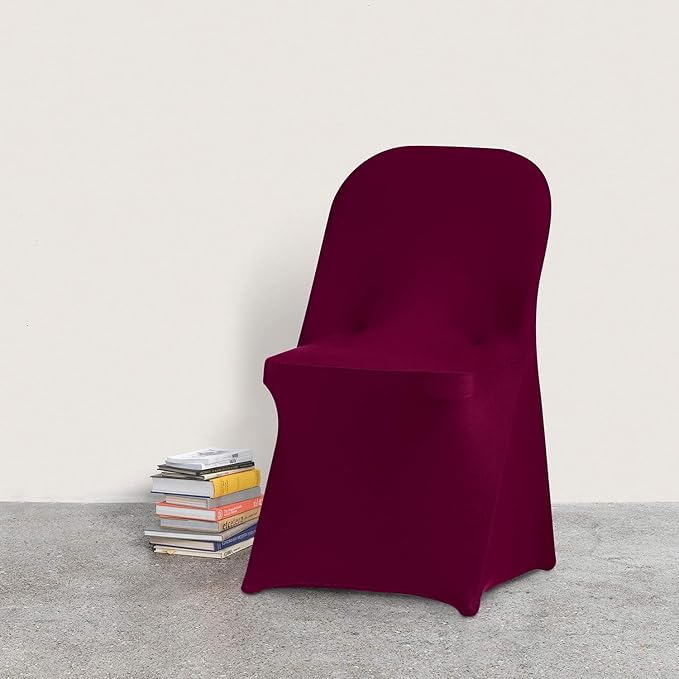 Peomeise Stretch Spandex Folding Chair Cover for Wedding Party Dining Banquet Event (Burgundy,12pcs)