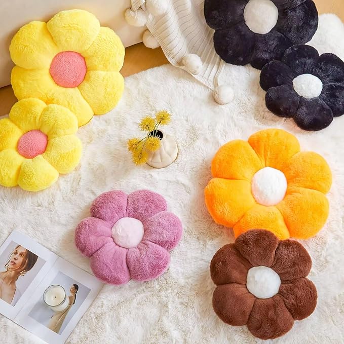 Kcvvcr Dusty Purple Flower Pillow, Cute Decorative Flower Shaped Throw Pillow with Faux Rabbit Fur, 14.9" Soft Flower Plush Throw Pillow Floor Pillows Room Décor for Bedroom Living Room