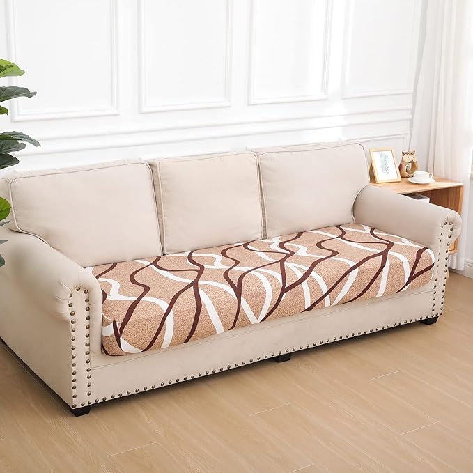 hyha Printed Couch Cushion Covers, Floral Sofa Covers Washable for 3 Cushion Couch, Stretch Pattern Outdoor Cushion Covers for Patio Furniture with Elastic Bottom(Large, Sand Wavy)
