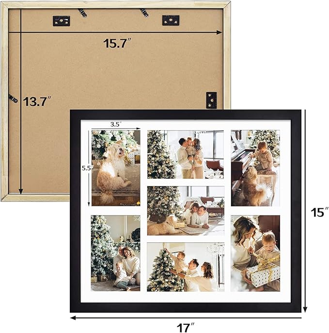 Golden State Art, Set of 10, 13.7x15.7 Matted Black Wood 7-Opening for 4 x 6 Collage Picture Frame