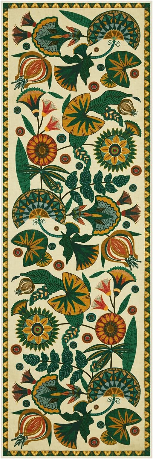 Joydeco Egypt Floral Washable Runner Rug for Hallway Entryway, Boho 2x8 Beige Bathroom Kitchen Runner Rugs Non Skid Washable, Vintage Non Slip Throw Carpet for Laundry Room Entrance