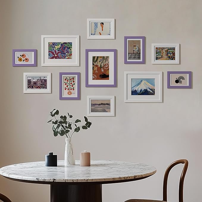 eletecpro 4x6 Picture Frames Set of 10, Picture Frame Collage Wall Decor Display 3.5x5 Photo with Mat or 4x6 without Mat, Home Decor Gallery Frame for Table Top or Wall Mounting, Purple