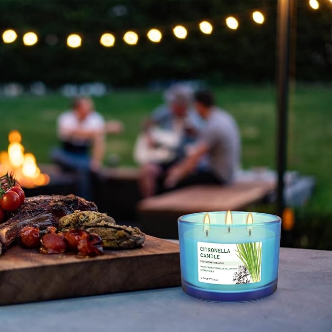 2x14oz Large 3-Wick Outdoor Indoor Citronella Candles, Long Lasting to 30 Hours, Scented Natural Soy Candle