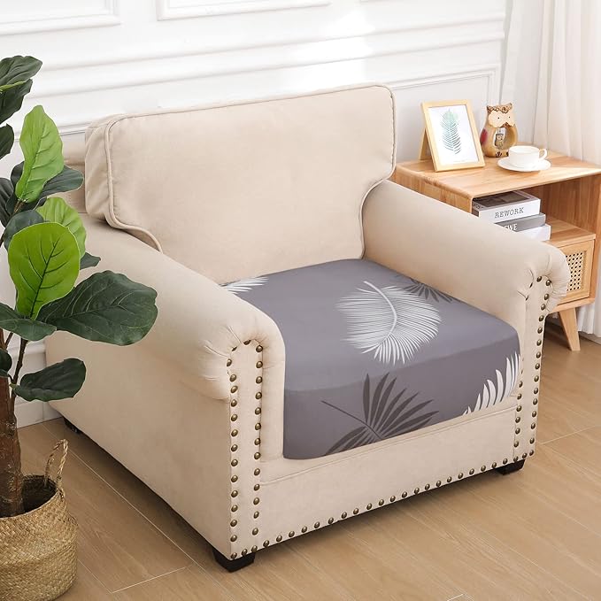 hyha Printed Couch Cushion Covers, Floral Sofa Covers Washable for Cushion Couch, Stretch Pattern Outdoor Cushion Covers for Patio Furniture with Elastic Bottom(Small, Grey Feathers)