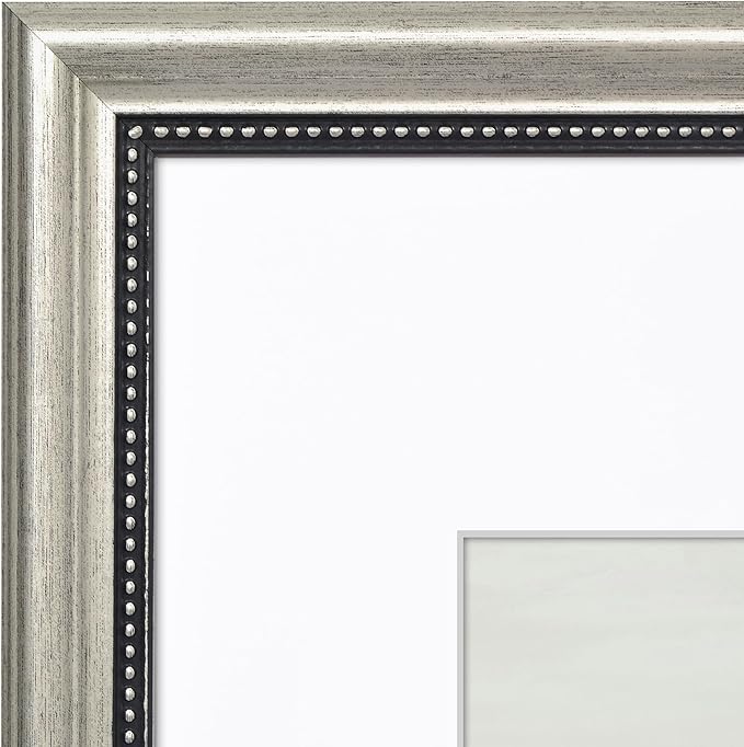 Americanflat Vintage Frames - 11x14 Picture Frame with Beaded Accents and Shatter-Resistant Glass - Use as 8x10 Frame or Display 11x14 Photos Without Mat - Heirloom Collection - Wall Display - Silver
