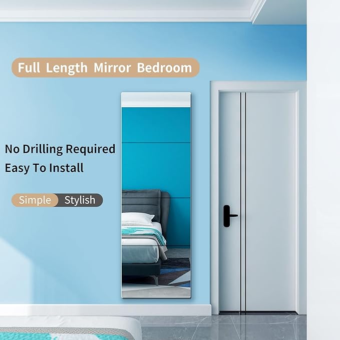 quegau Full Length Safety Shatterproof Mirror for Kids - Plastic Wall Mirror Made of Acrylic Plexiglass, 4 Pcs 14" x14" - Long Bedroom Door Closet Mirror for Home Gym Body Workout