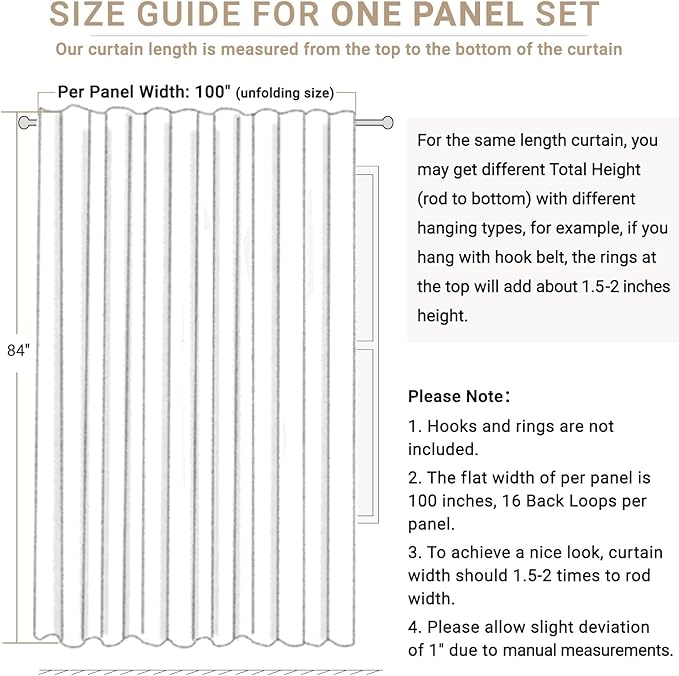 100% Blackout Shield Linen Blackout Curtains for Bedroom 96 Inches Long, Back Tab/Rod Pocket Living Room Drapes, Thermal Insulated Blackout Curtains 1 Panel Set, 100" W x 96" L, Oatmeal