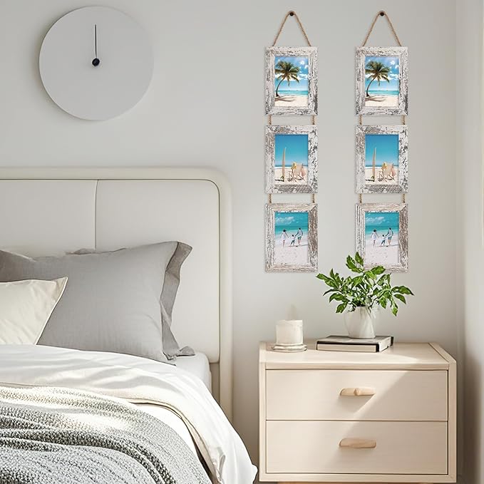 Lavezee 4x6 Picture Frames Collage Distressed White, 3 Opening 4 x 6 Hanging Picture Frames Vertical for 4 by 6 Inch Photos for Wall
