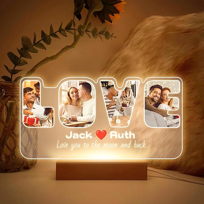 Custom Picture Frames with Photo, Personalized Photo Frame with Night Light, Customized Picture Frame, Personalized Anniversary Couple Gifts for Women Men Her Him Girlfriend Boyfriend