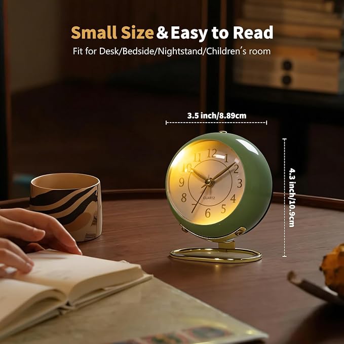 Analog Alarm Clock, Retro Small Desk Clock with Night Light, Cute Simple Design, Silent Non-Ticking, Battery Powered, Backlight Clock for Bedroom,Travel,Kitchen,Bedside Desktop Decor - Image 7