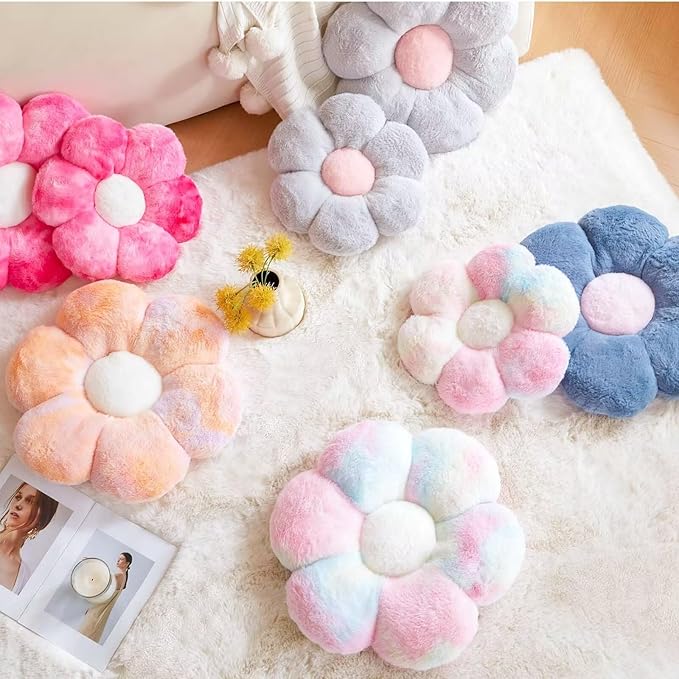 Kcvvcr Flower Pillow Cute Decorative Throw Pillow with Faux Rabbit Fur Soft Daisy Plush Floor Cushion Aesthetic Flower Shaped Pillow Home Decor for Bed Sofa Couch (Sage Green14.9 Inch)